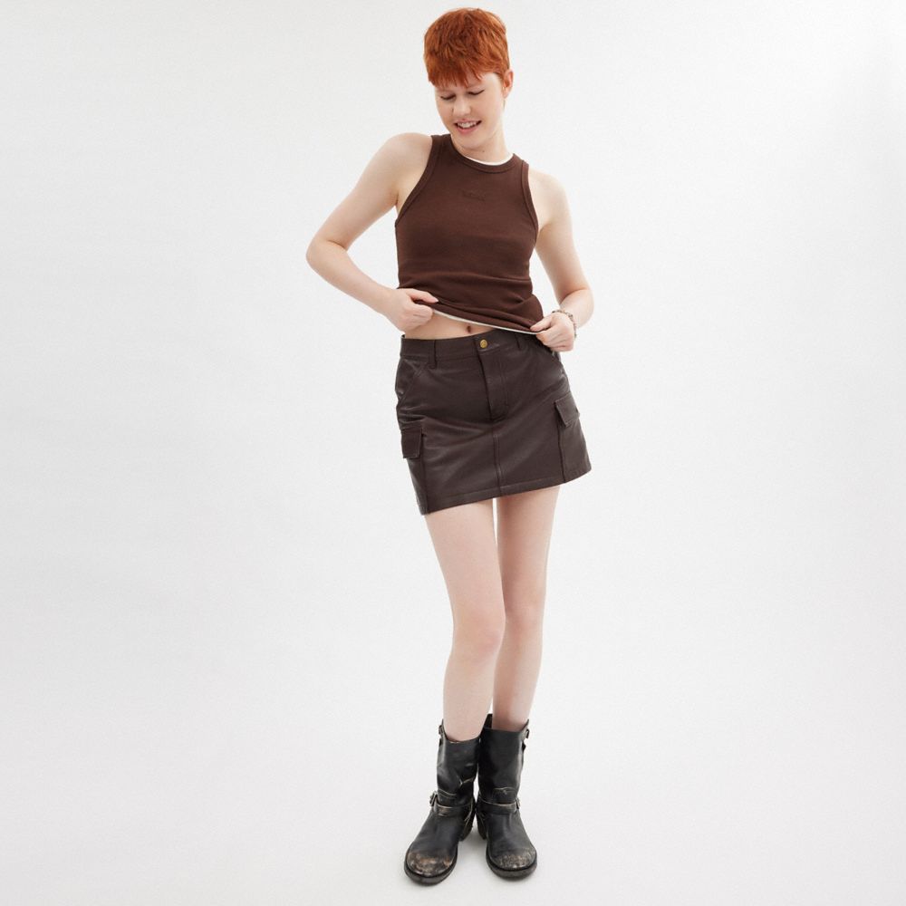 COACH®,Leather Mini Cargo Skirt,A-Line,No Embellishment,Sustainable,Casual,Brown,Scale View