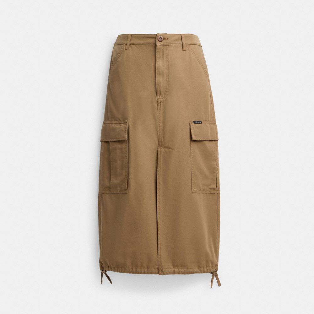 COACH®,CARGO MAXI SKIRT IN ORGANIC COTTON,Khaki,Front View