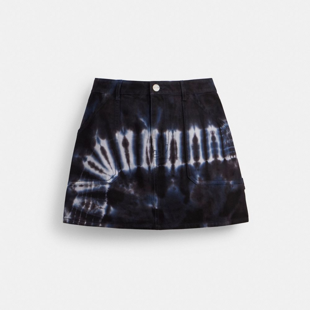 COACH®,TIE-DYE PAINTER SKIRT IN ORGANIC COTTON,Blue Multi,Front View