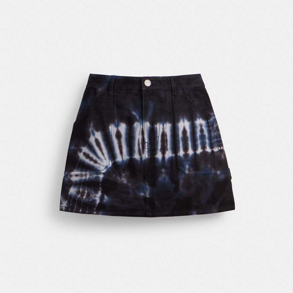 COACH®,TIE-DYE PAINTER SKIRT IN ORGANIC COTTON,Organic Cotton,Blue Multi,Front View