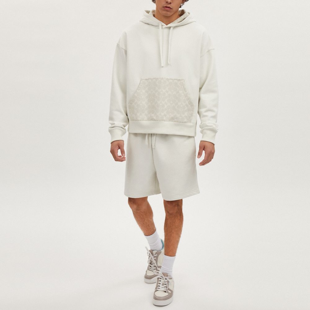 COACH®,Tonal Signature Shorts,Cotton,Sweat Short,Straight,Drawstring,Casual,White,Scale View