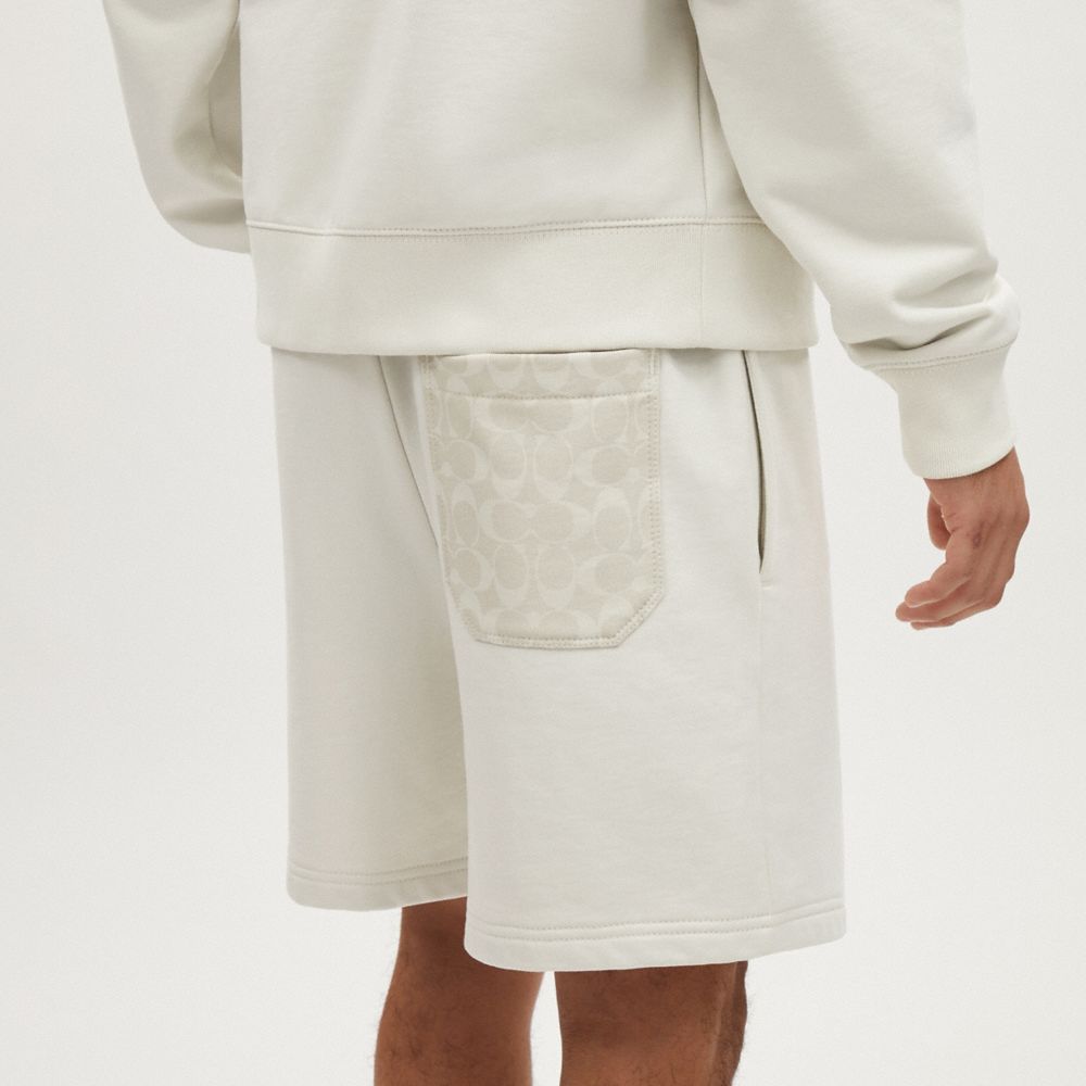 COACH®,Tonal Signature Shorts,Cotton,Sweat Short,Straight,Drawstring,Casual,White,Detail View
