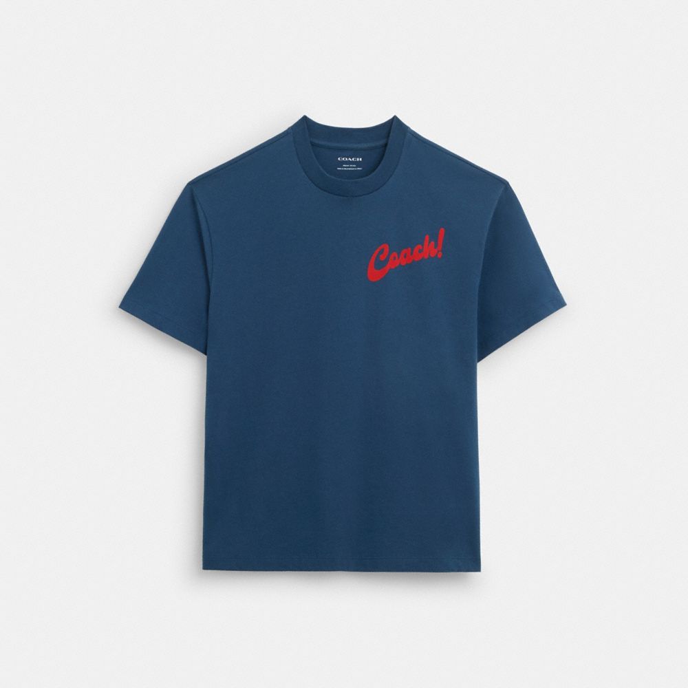 COACH®,BOARDWALK SPECIALS T-SHIRT IN ORGANIC COTTON,Dark Denim,Front View