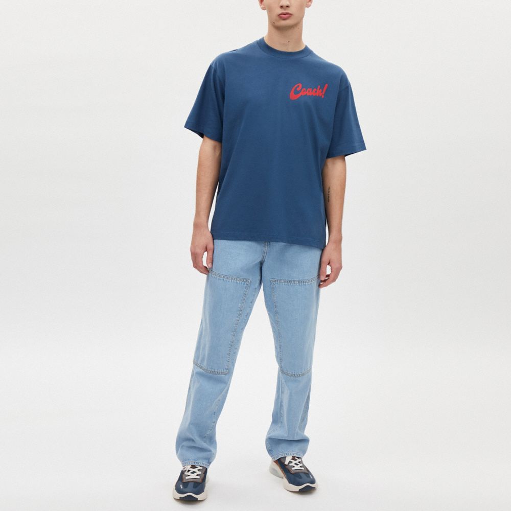 COACH®,BOARDWALK SPECIALS T-SHIRT IN ORGANIC COTTON,Dark Denim,Scale View