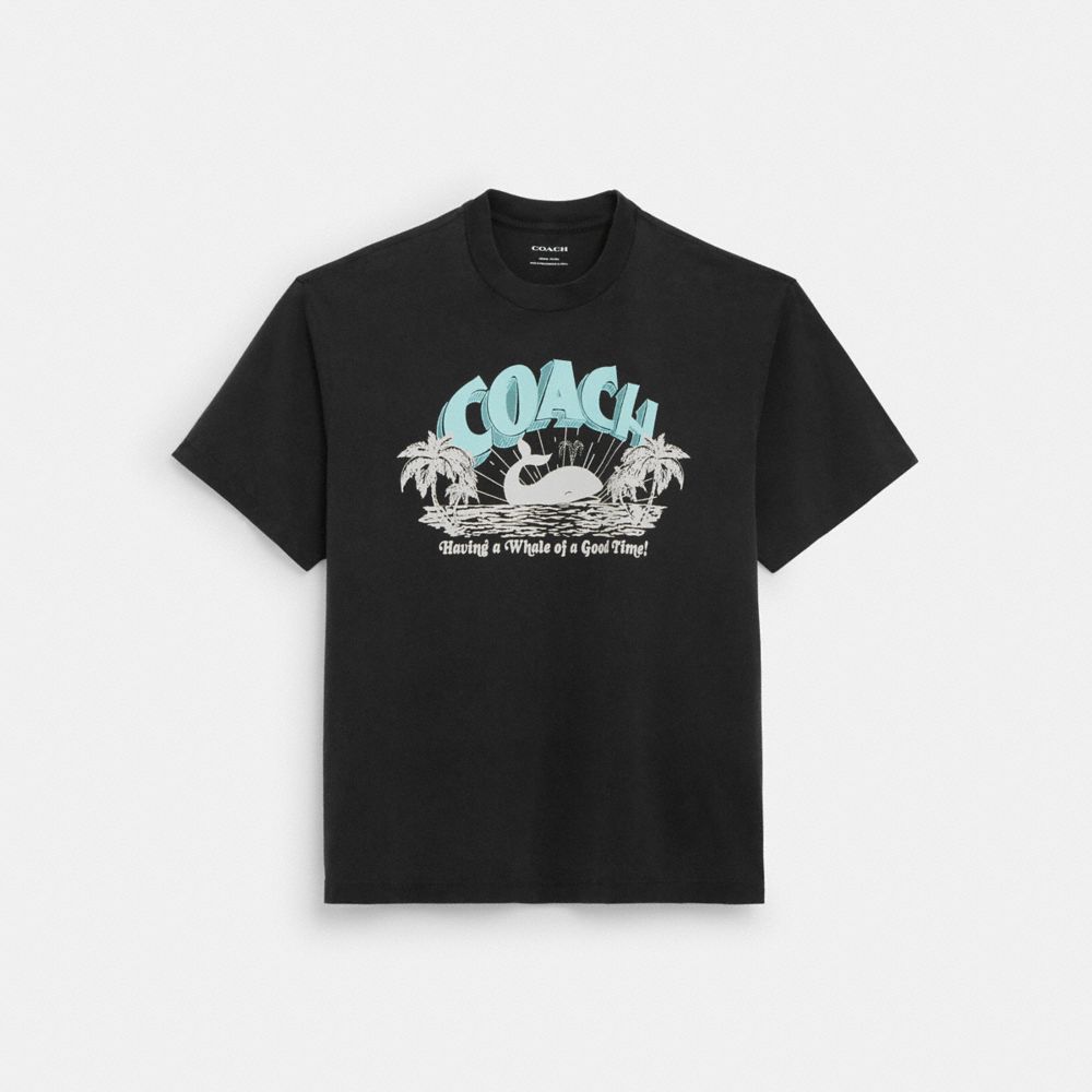 COACH®,T-SHIRT BALEINE EN COTON BIOLOGIQUE,Coton,Noir délavé,Front View