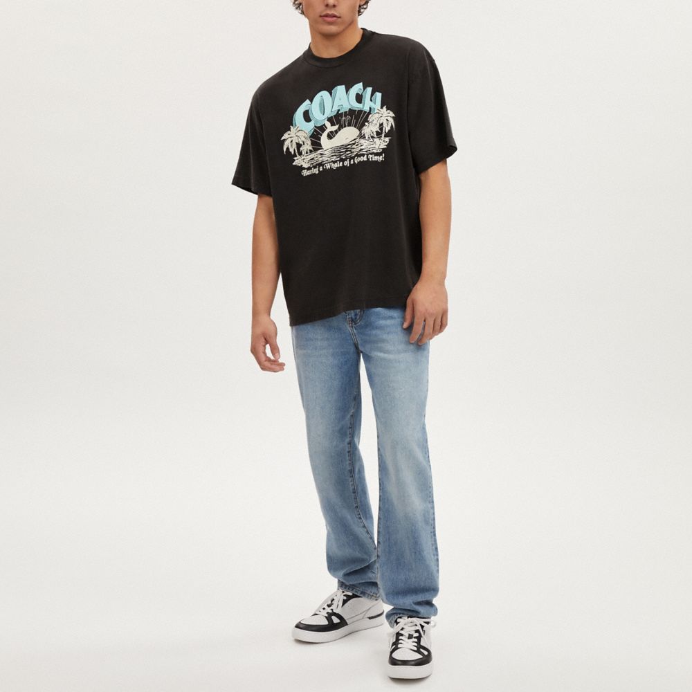 COACH®,WHALE T-SHIRT IN ORGANIC COTTON,Washed Out Black,Scale View