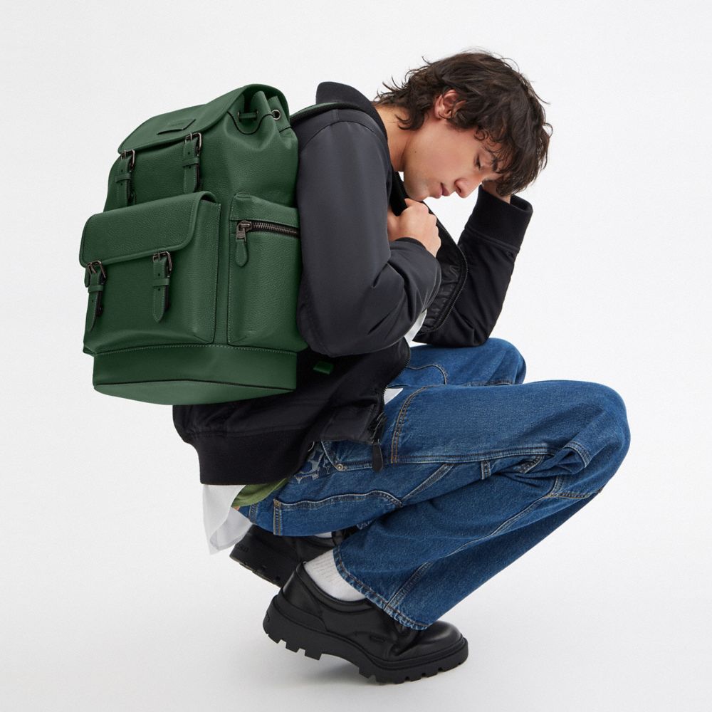 COACH®,Sprint Backpack,Calfskin Leather,Leather,Backpack,Applique,Logo,Work,Emerald,Detail View