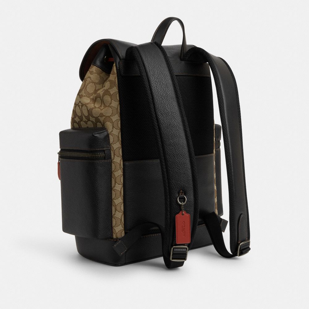 COACH®,SPRINT BACKPACK IN SIGNATURE JACQUARD,Signature Canvas,X-Large,Black Antique Nickel/Khaki/Black Multi,Angle View