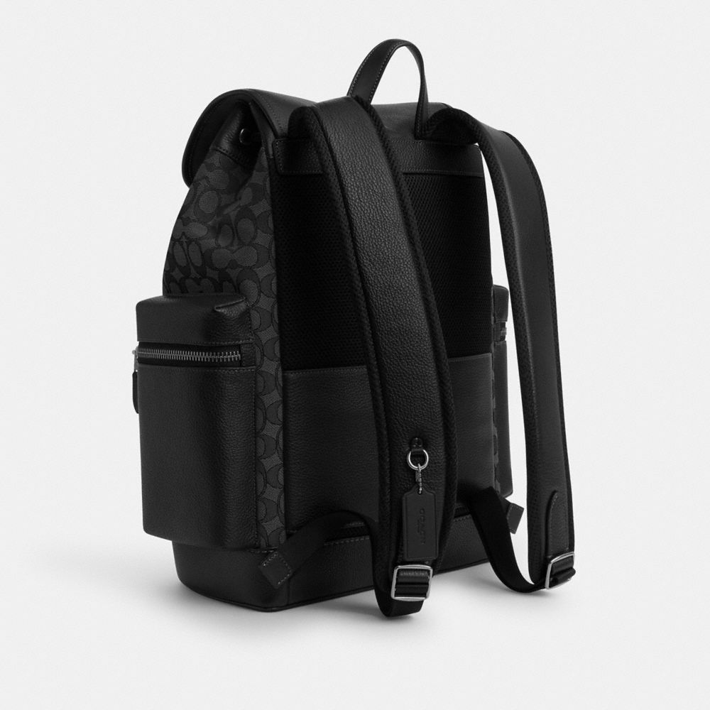 COACH®,SPRINT BACKPACK IN SIGNATURE JACQUARD,Signature Canvas,X-Large,Silver/Charcoal/Black,Angle View