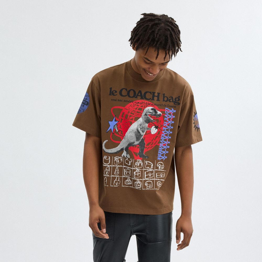 COACH®,GRAPHIC RELAXED T-SHIRT IN ORGANIC COTTON,Organic Cotton,Cody X Coach,Brown,Scale View