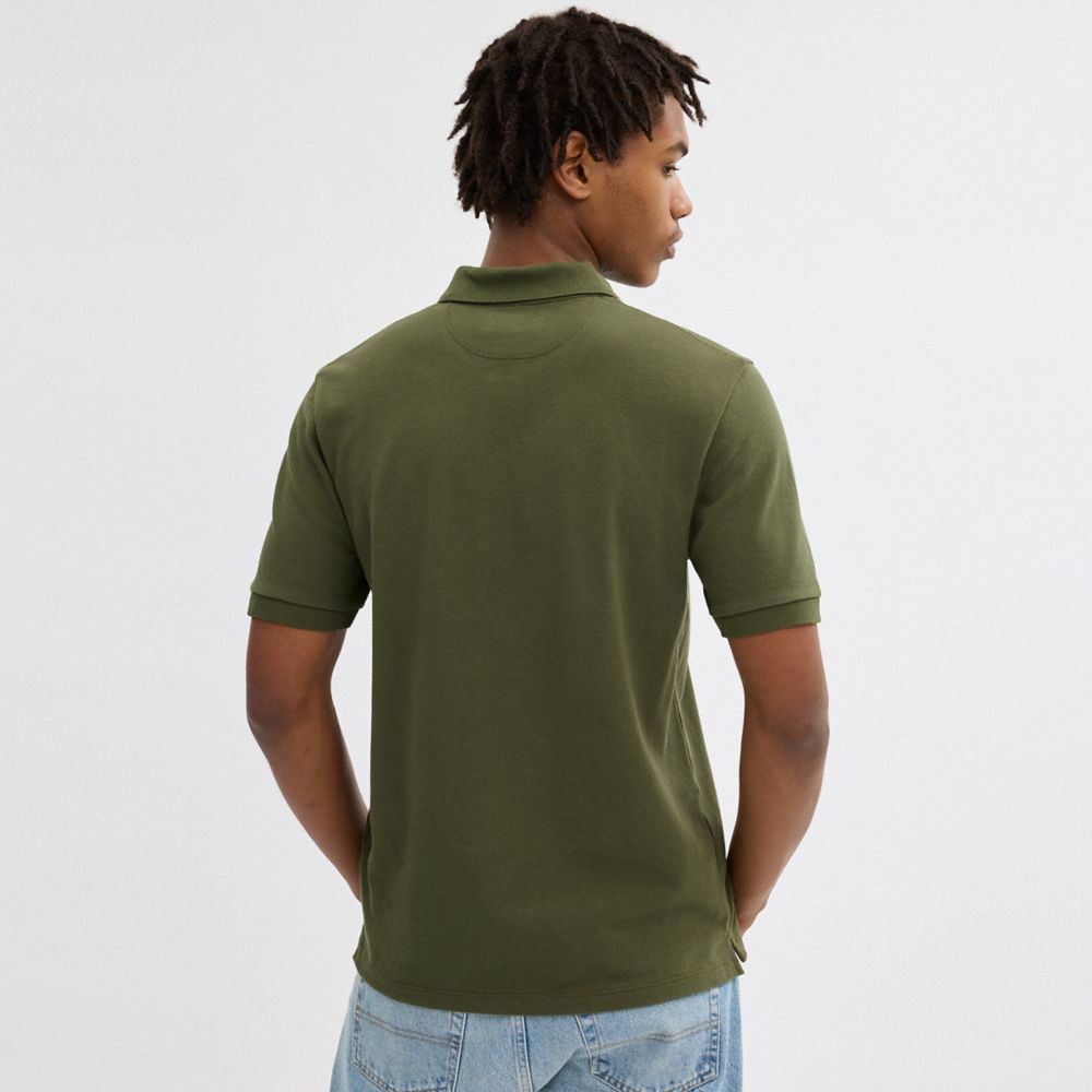 COACH®,Horse And Carriage Classic Polo In Organic Cotton,Cotton,Polo Shirt,Applique,Logo,Eco-Friendly,Breathable,Casual,Olive,Scale View