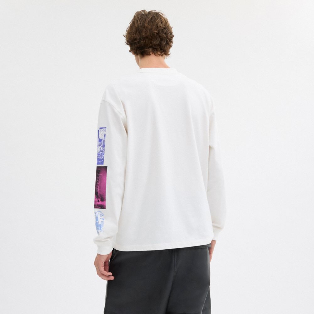 COACH®,GRAPHIC LONG SLEEVE T-SHIRT IN ORGANIC COTTON,Organic Cotton,White Cream,Scale View