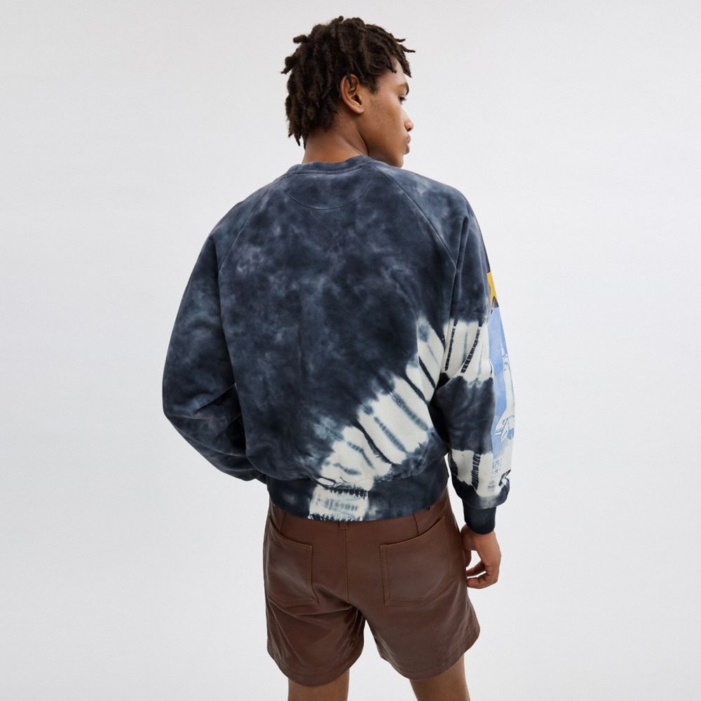 COACH®,TIE-DYE GRAPHIC CREWNECK SWEATSHIRT IN ORGANIC COTTON,Organic Cotton,Black White Multi,Scale View