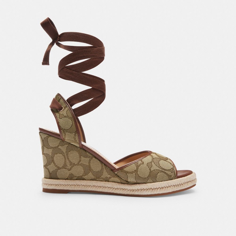 COACH®,PATRICE ESPADRILLE IN SIGNATURE JACQUARD,Khaki/Dark Saddle,Angle View