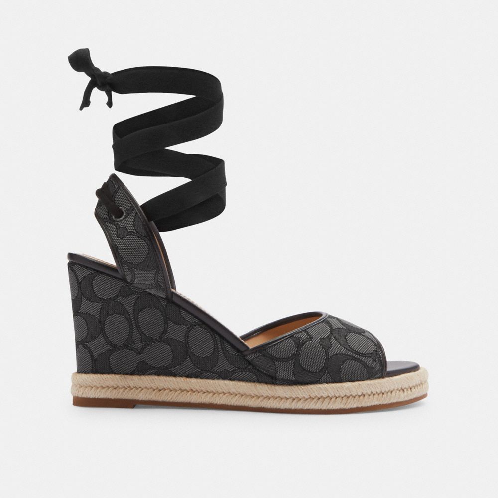 COACH®,PATRICE ESPADRILLE IN SIGNATURE JACQUARD,Black/Smoke/Coal,Angle View