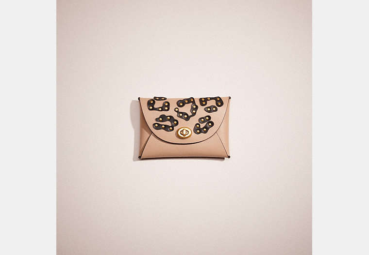 COACH®,REMADE MEDIUM POUCH WITH EXOTIC ANIMAL PRINT LEATHER APPLIQUE,Beige Multi,Front View