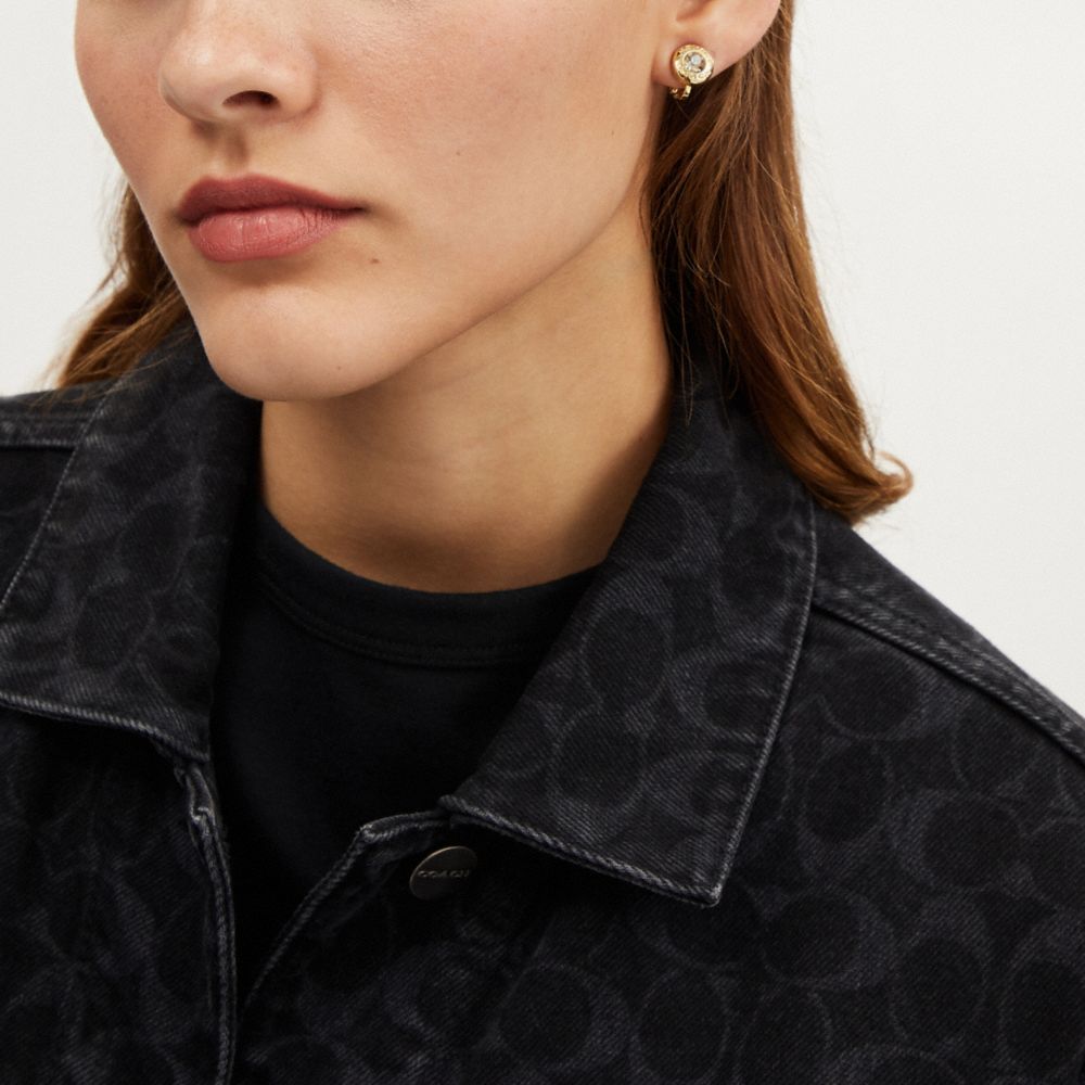 COACH®,オープン サークル ストーン スタッド クリップ オン イヤリング,ピアス,ｺﾞｰﾙﾄﾞ