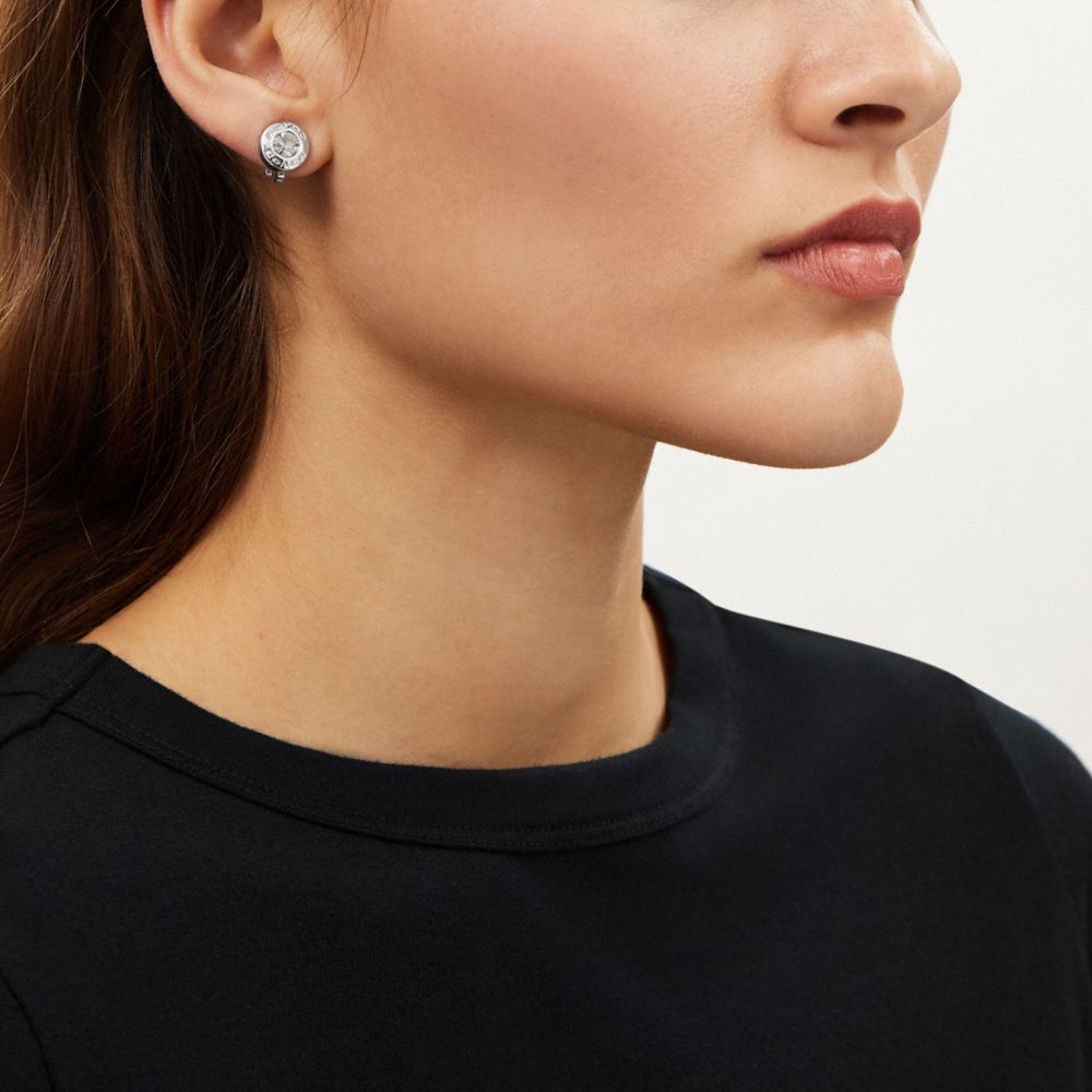 COACH®,オープン サークル ストーン スタッド クリップ オン イヤリング,ピアス,ｼﾙﾊﾞｰ