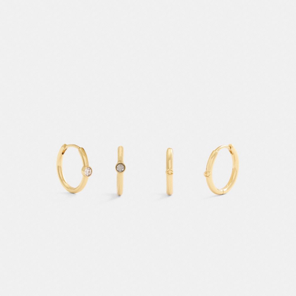 COACH®,DELICATE HUGGIE EARRINGS SET,Gold,Front View