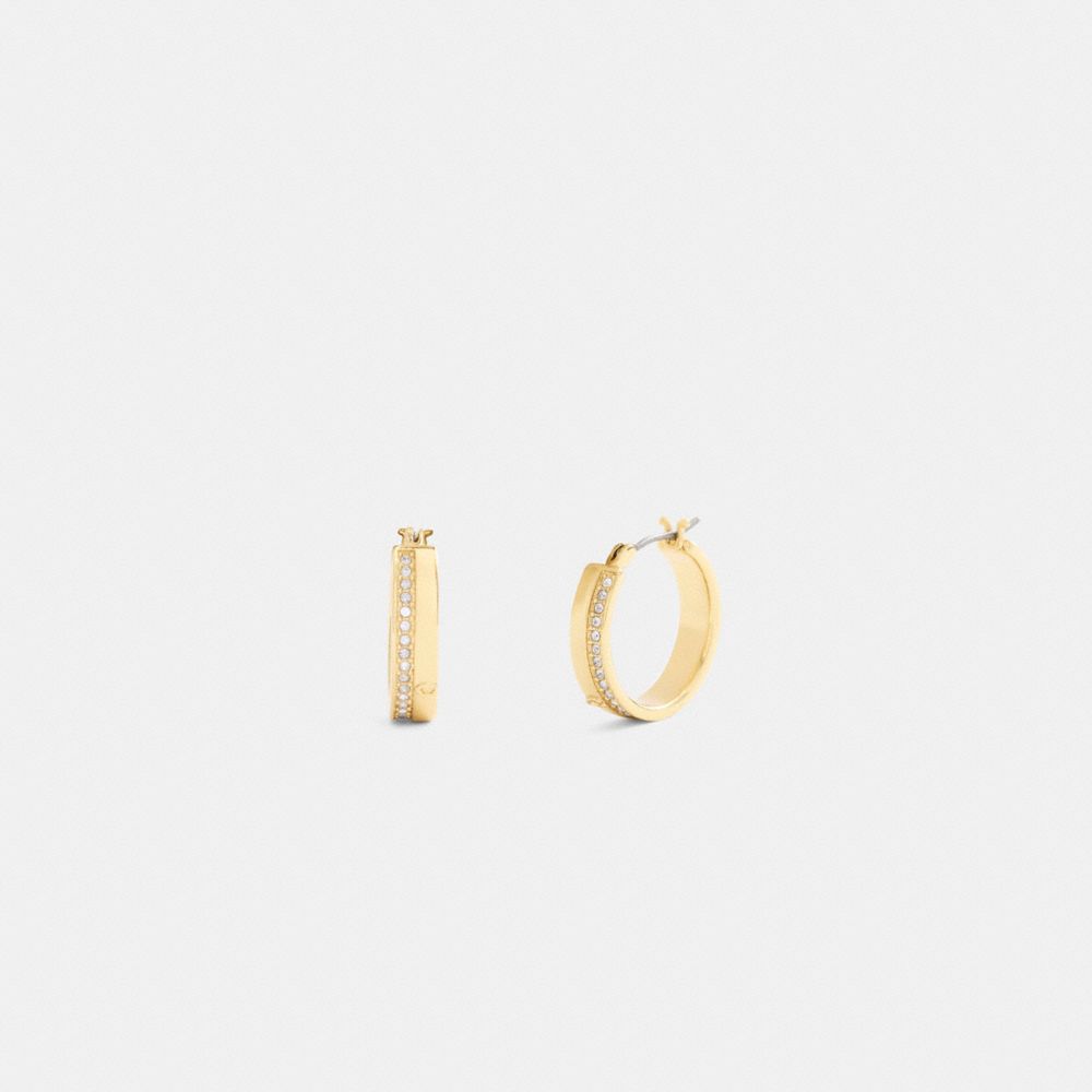 COACH®,PAVÉ HOOP EARRINGS,Gold,Front View