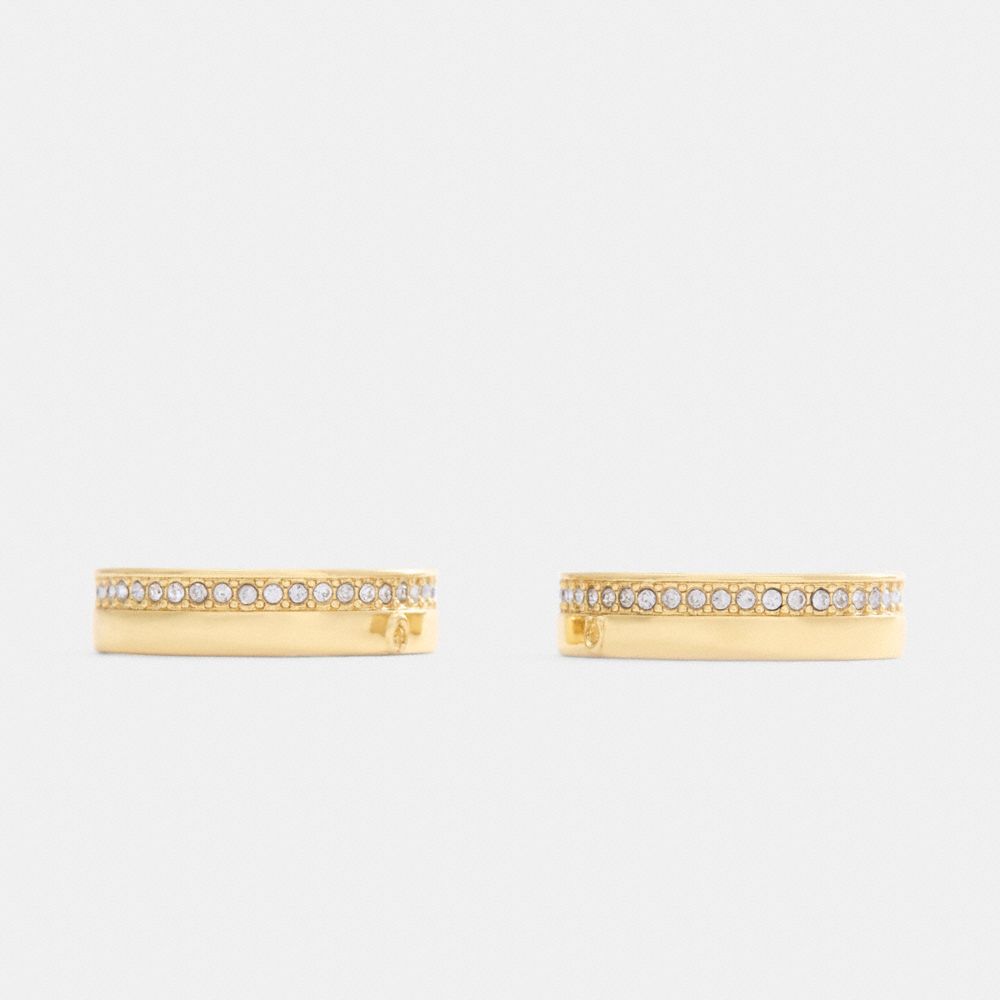 COACH®,Pavé Hoop Earrings,Hoops,Glass,Cubic Zirconia,Pave Embellishment,Gold Metal,Brass Gold,Titanium,Casual,Clear,Inside View,Top View