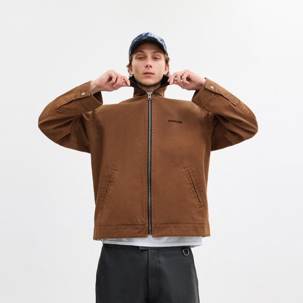 COACH®,SOLID LIGHTWEIGHT JACKET IN REGENERATIVE COTTON,cotton,Brown,Scale View
