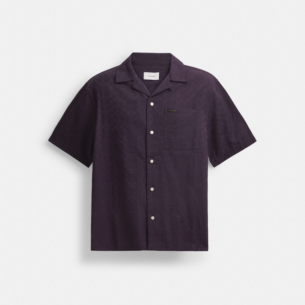 COACH®,SIGNATURE WOVEN SHIRT IN ORGANIC COTTON,Purple,Front View