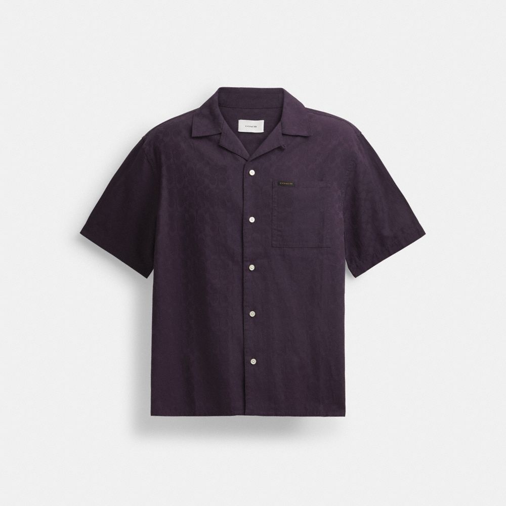 COACH®,SIGNATURE WOVEN SHIRT IN ORGANIC COTTON,Organic Cotton,Purple,Front View