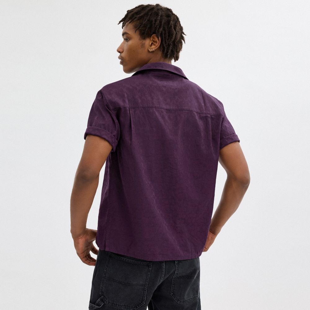 COACH®,SIGNATURE WOVEN SHIRT IN ORGANIC COTTON,Organic Cotton,Purple,Scale View