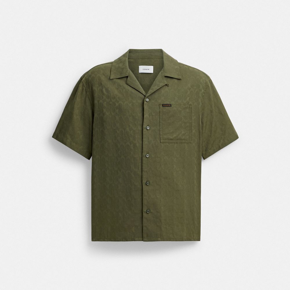 COACH®,SIGNATURE WOVEN SHIRT IN ORGANIC COTTON,Green,Front View