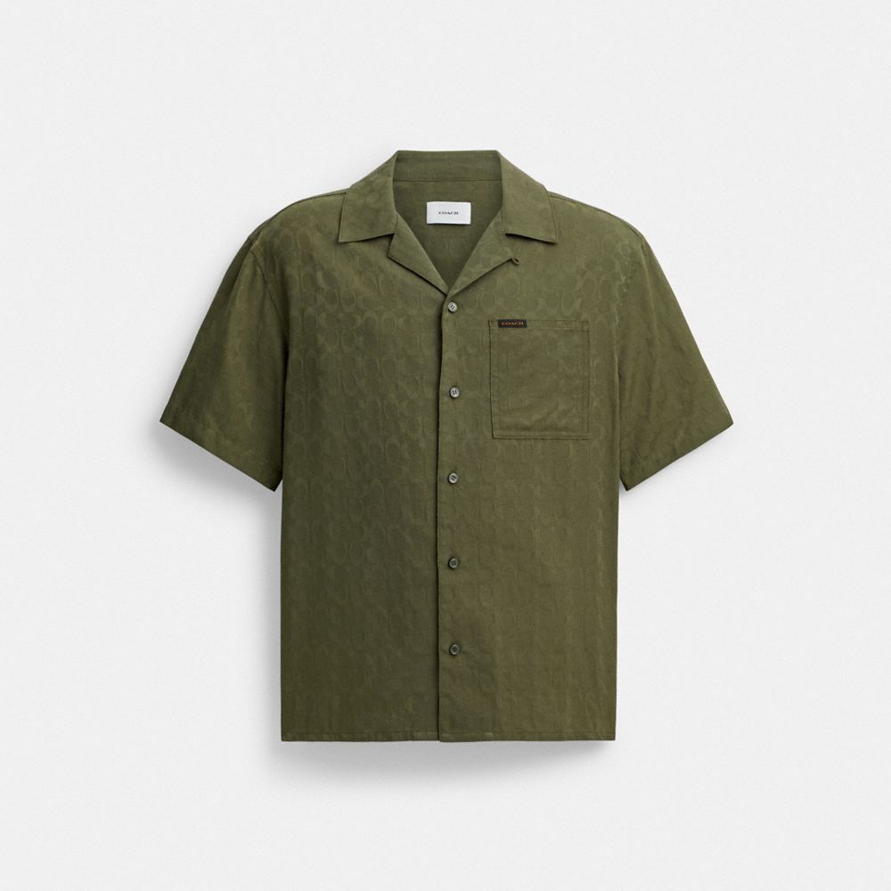 COACH®,SIGNATURE WOVEN SHIRT IN ORGANIC COTTON,Organic Cotton,Green,Front View