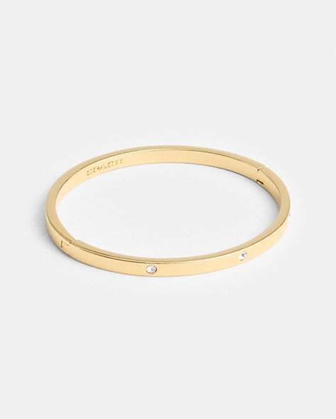 COACH®,STONE HINGED BANGLE,Metal,Gold,Front View