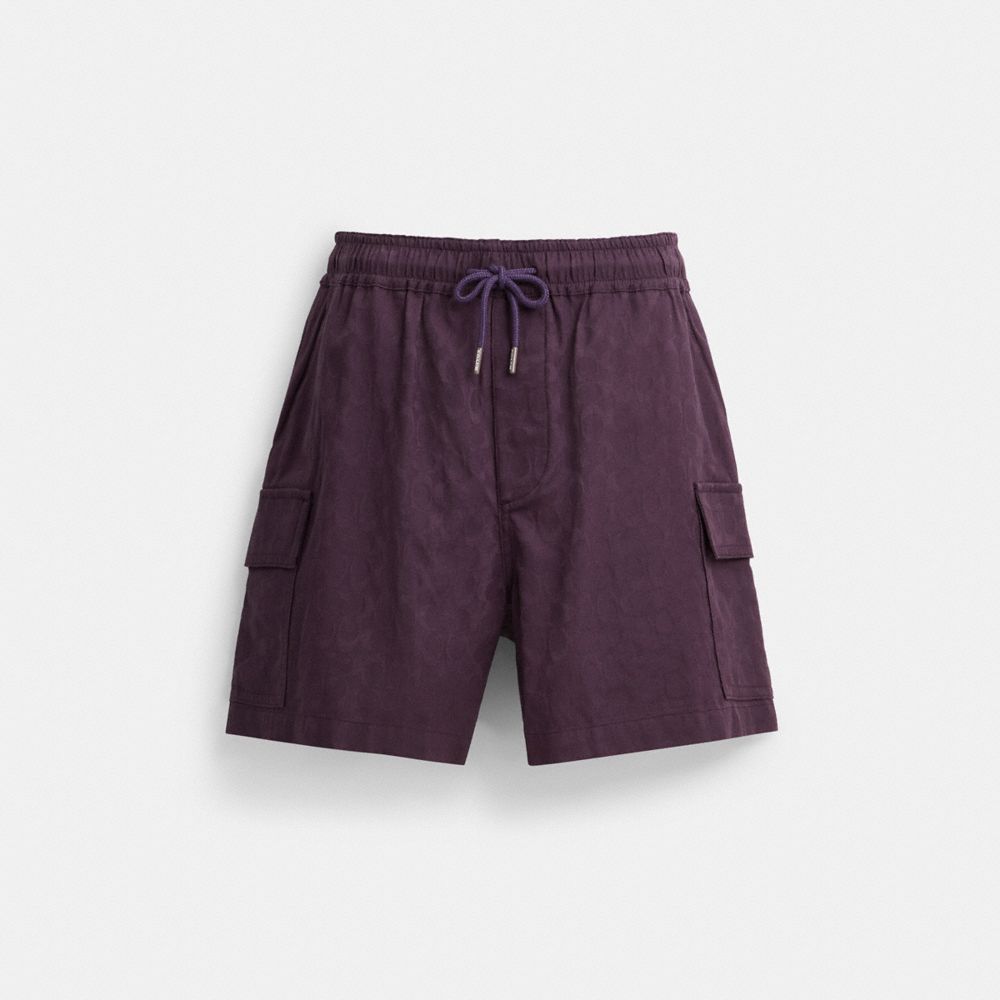 COACH®,SIGNATURE SHORTS IN ORGANIC COTTON,Purple,Front View