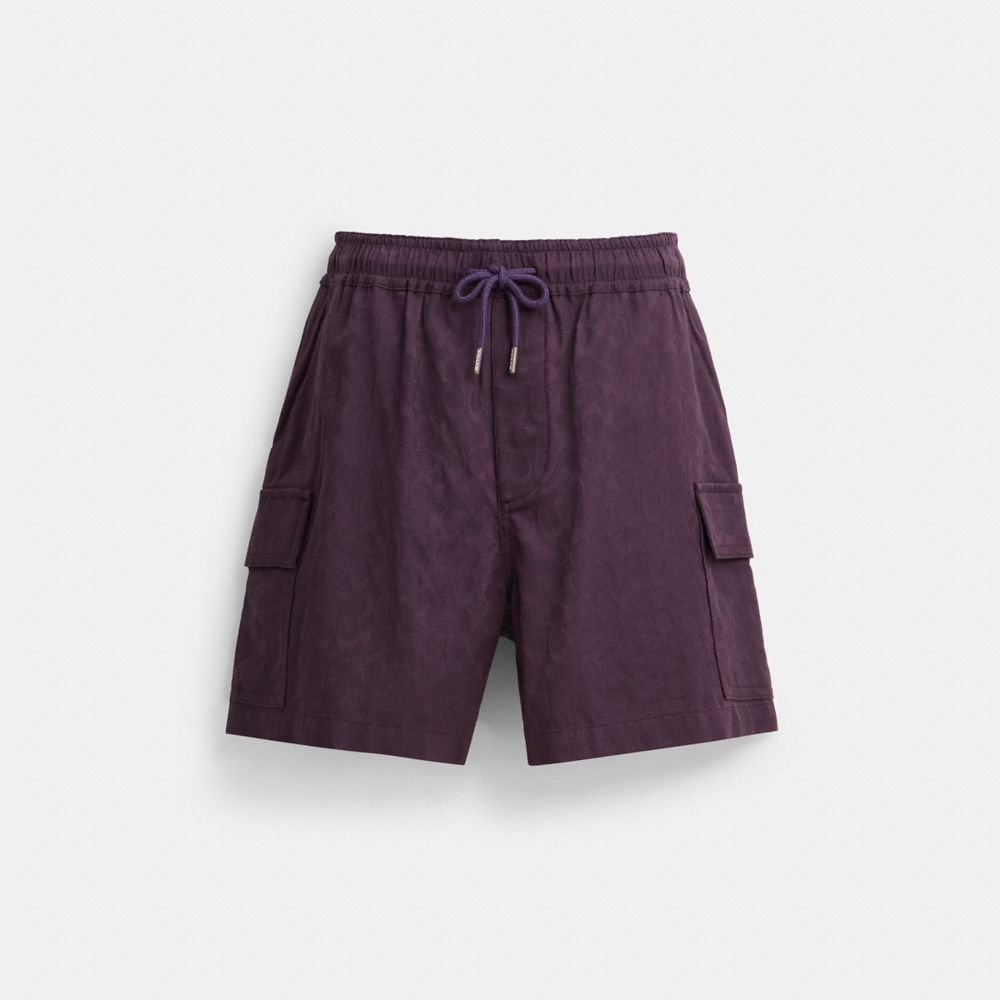 COACH®,SIGNATURE SHORTS IN ORGANIC COTTON,Organic Cotton,Purple,Front View