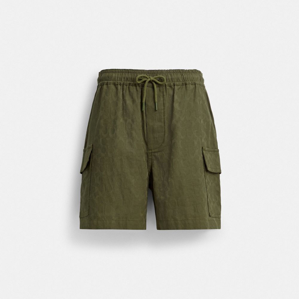 COACH®,SIGNATURE SHORTS IN ORGANIC COTTON,Organic Cotton,Green,Front View