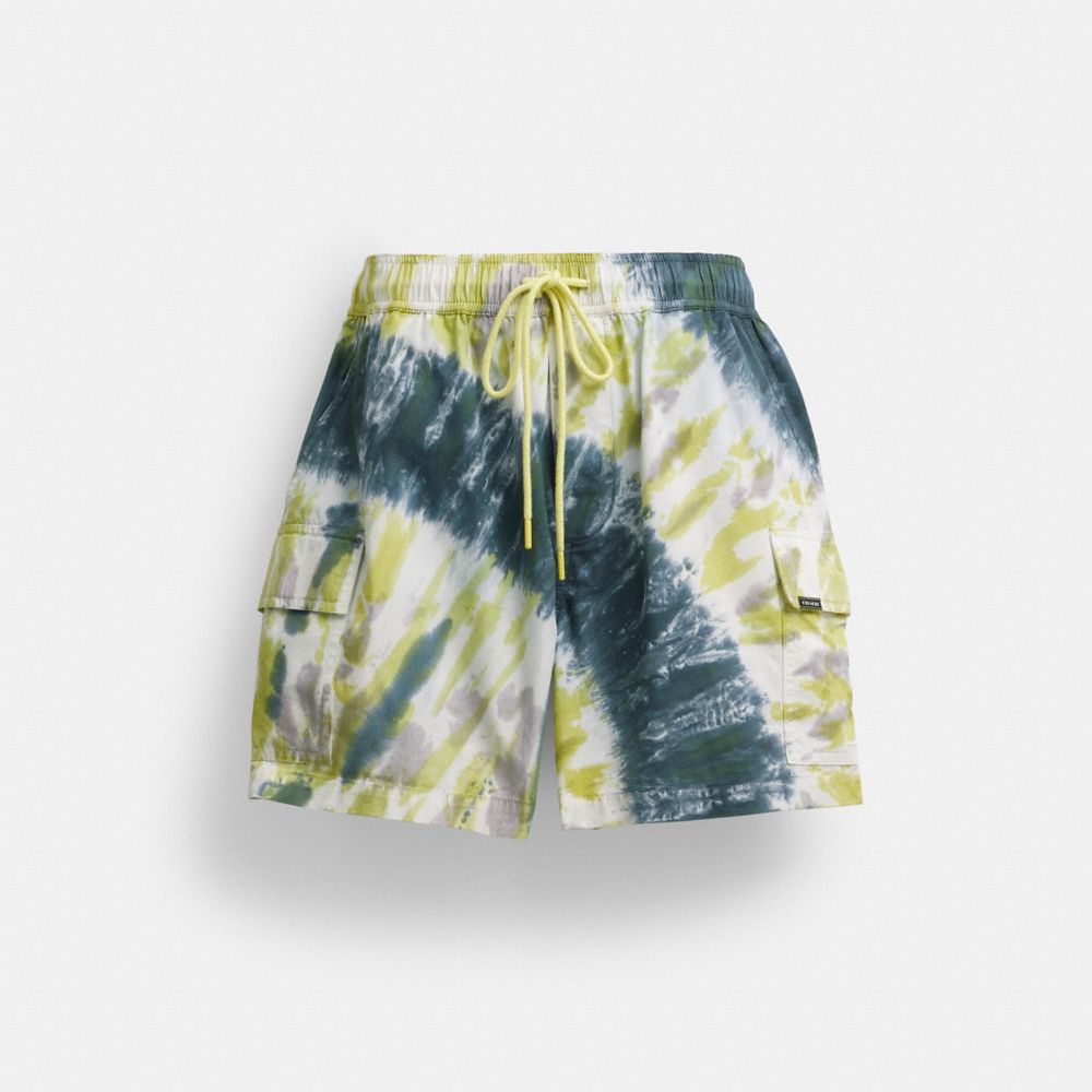 COACH®,TIE-DYE SHORTS IN ORGANIC COTTON,Yellow,Front View