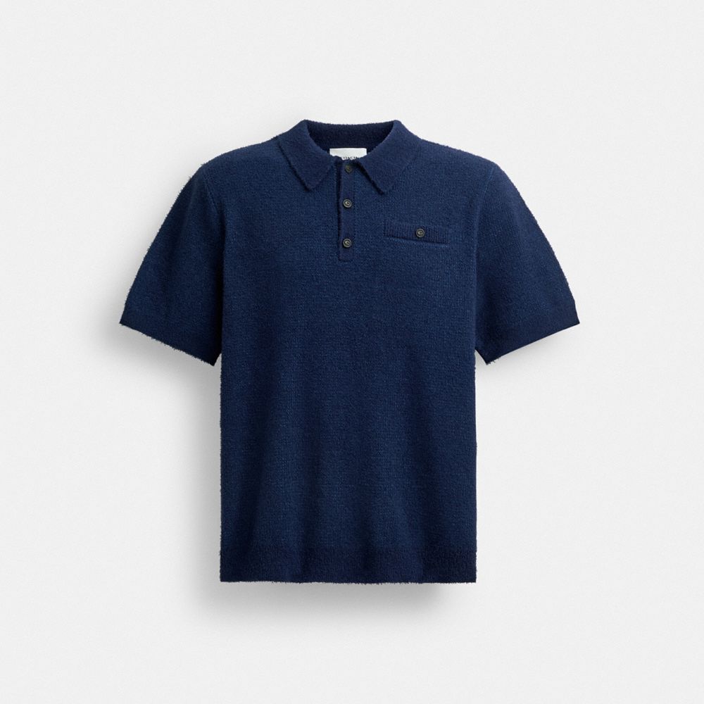 COACH®,KNIT POLO,Navy,Front View