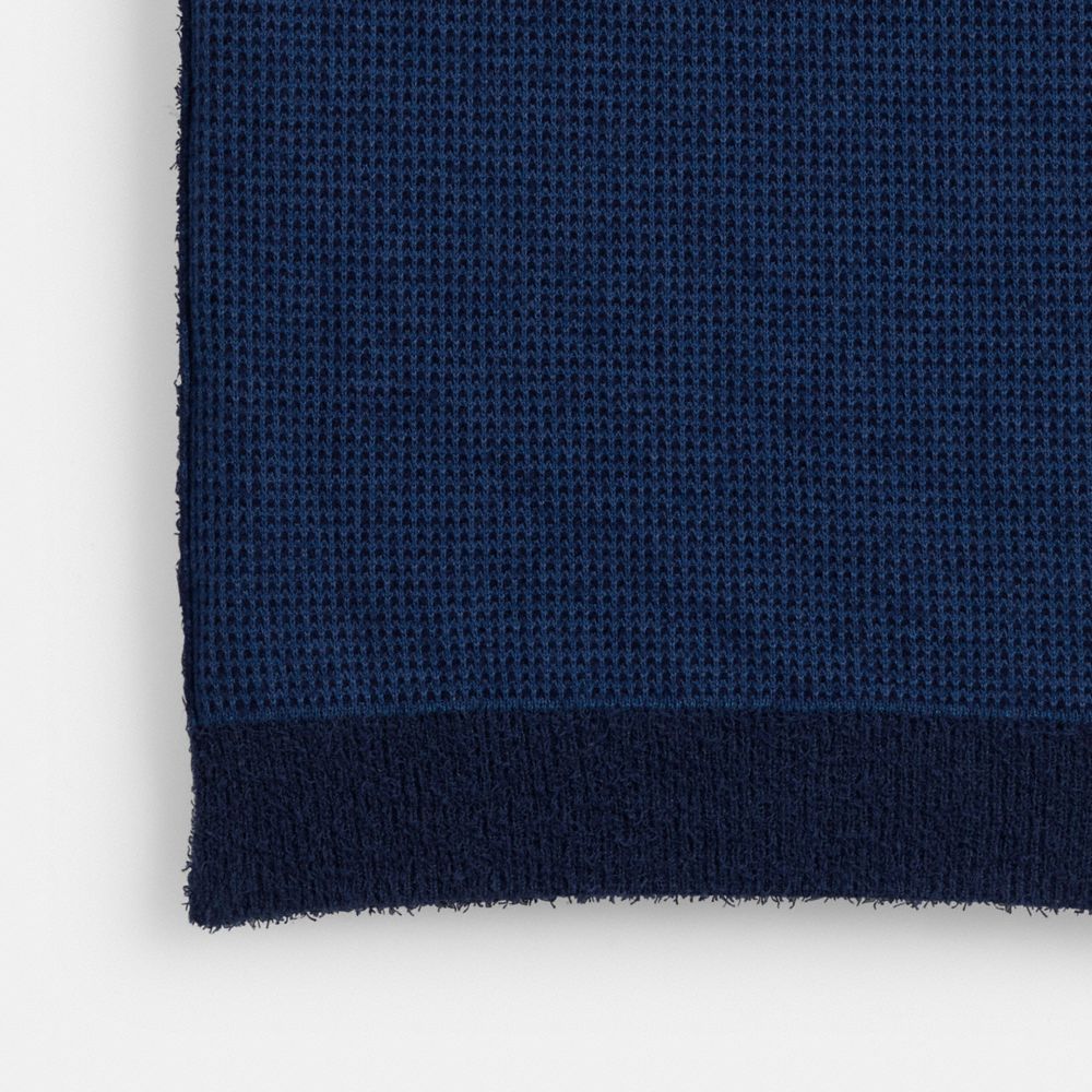 COACH®,Knit Polo,Cotton,Polyamide,Spandex,Elastane,Polo Shirt,Sweater,No Embellishment,Casual,Navy,Inside View,Top View