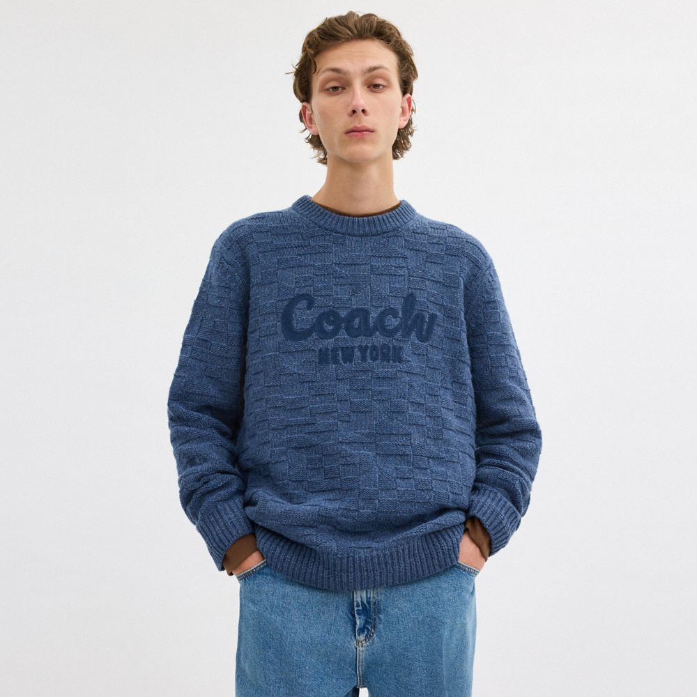 COACH®,シグネチャー ニット クルーネック,トップス＆ボトムス,ｲﾝﾃﾞｨｺﾞ ﾌﾞﾙｰ