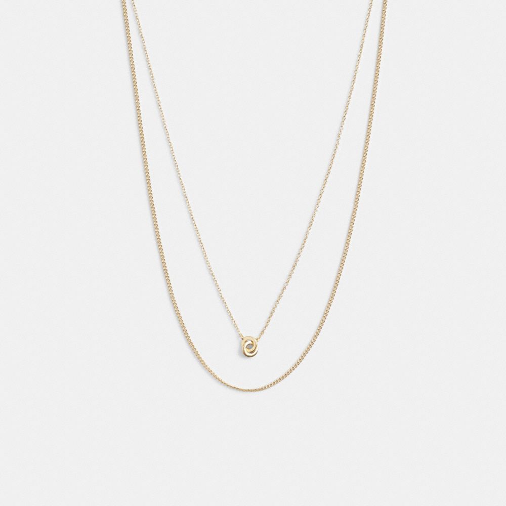 COACH®,DELICATE INTERLOCKING LAYERED NECKLACE,Metal,Gold,Front View image number 0