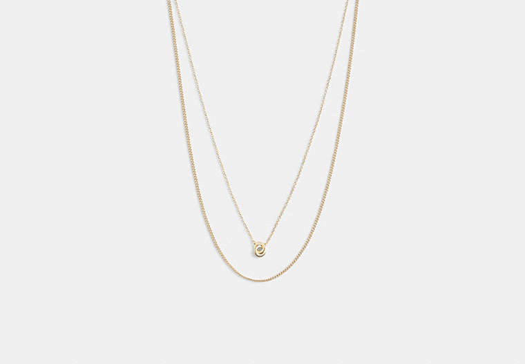 COACH®,DELICATE INTERLOCKING LAYERED NECKLACE,Metal,Gold,Front View image number 0