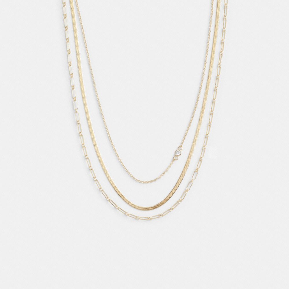 COACH®,DELICATE LAYERED CHAIN NECKLACE,Metal,Gold,Front View