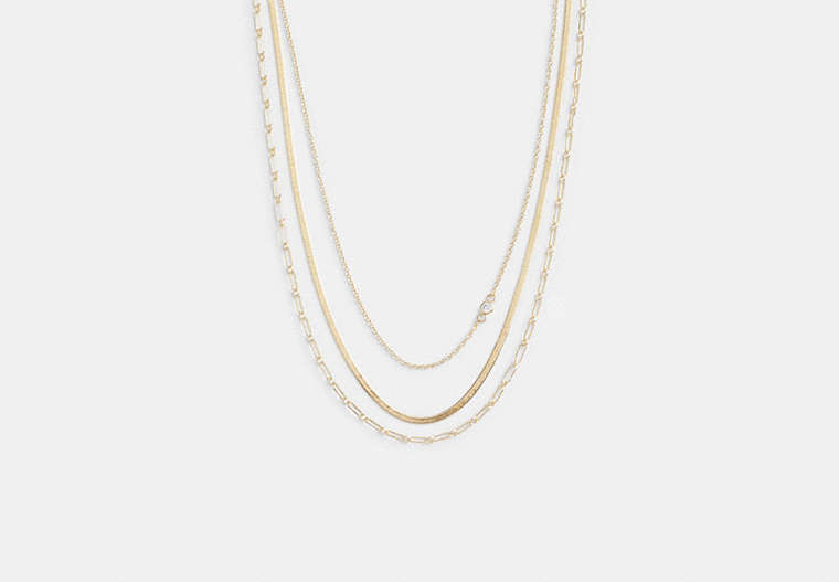 COACH®,DELICATE LAYERED CHAIN NECKLACE,Metal,Gold,Front View