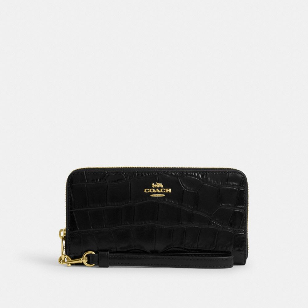 COACH®,PORTEFEUILLE ZIP-CONTOUR LONG,Cuir,Or/Noir,Front View