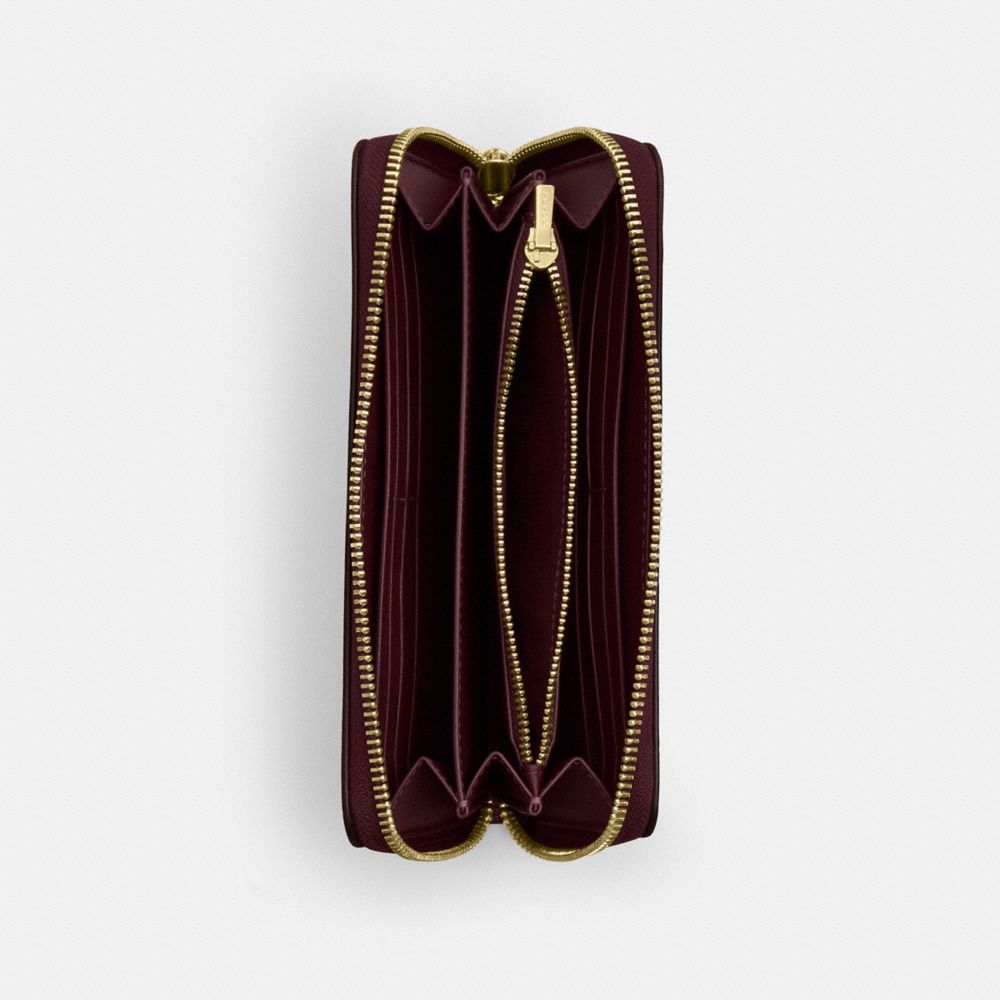 COACH®,Long Zip Around Wallet,Leather,Wristlet,Continental,Metal,Logo,Casual,Maroon,Inside View,Top View
