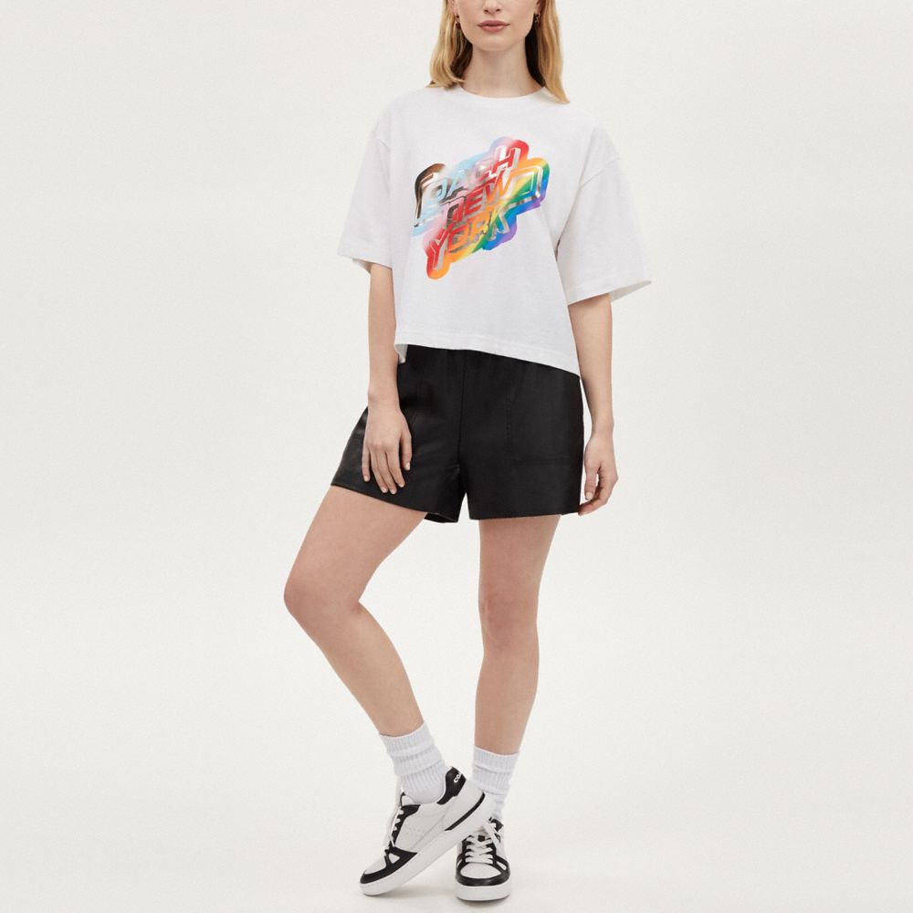 COACH®,NEW YORK CROPPED T-SHIRT IN ORGANIC COTTON,White,Scale View