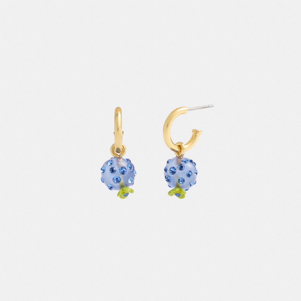 COACH®,BOUCLES D’OREILLES HUGGIE AVEC BRELOQUE BLEUET,Métal,Or/Bleu,Front View