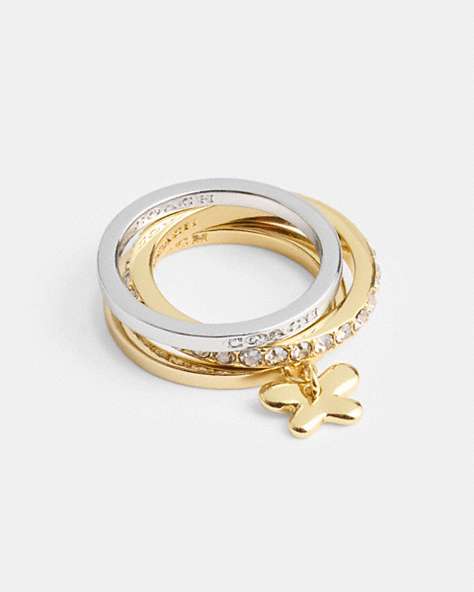 COACH®,PAVÉ BUTTERFLY RING SET,Metal,Gold/Silver,Front View