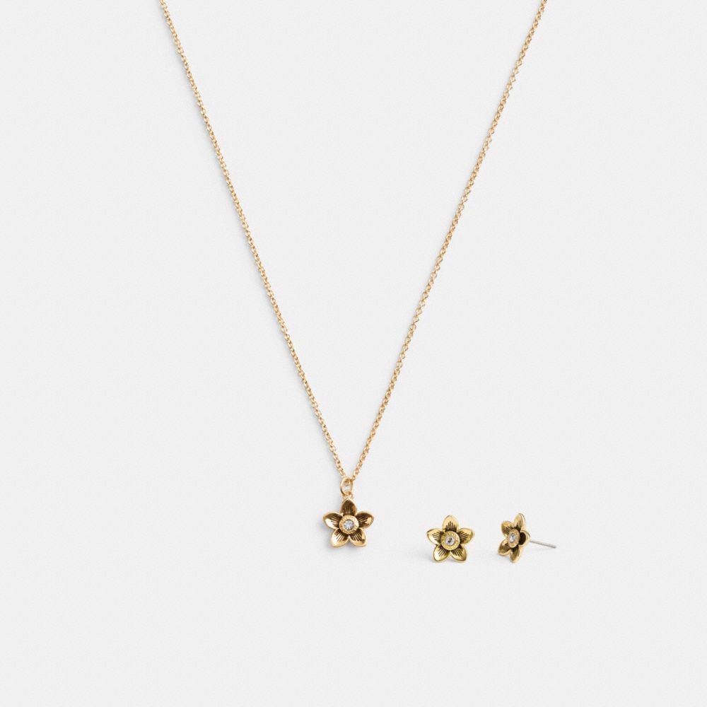 COACH®,WILDFLOWER EARRINGS AND NECKLACE SET,Gold,Inside View,Top View