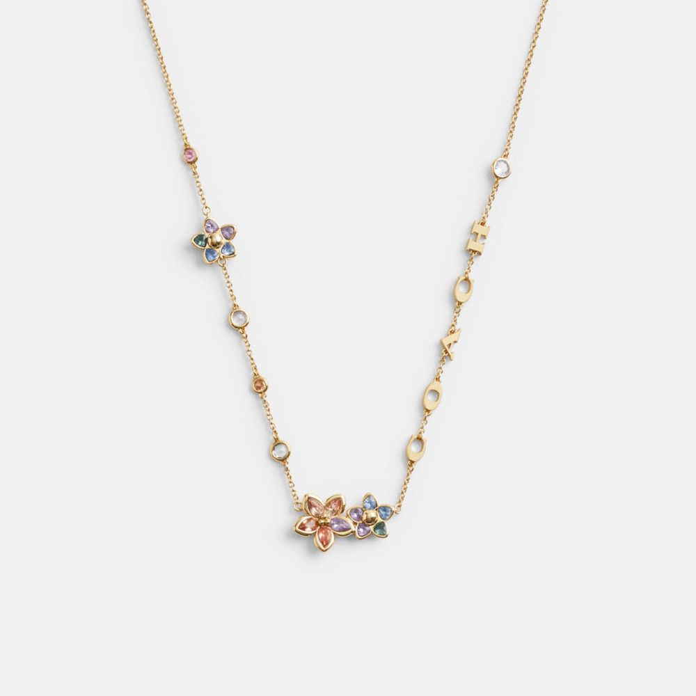 COACH®,WILDFLOWER STONE NECKLACE,Gold/Multi,Front View